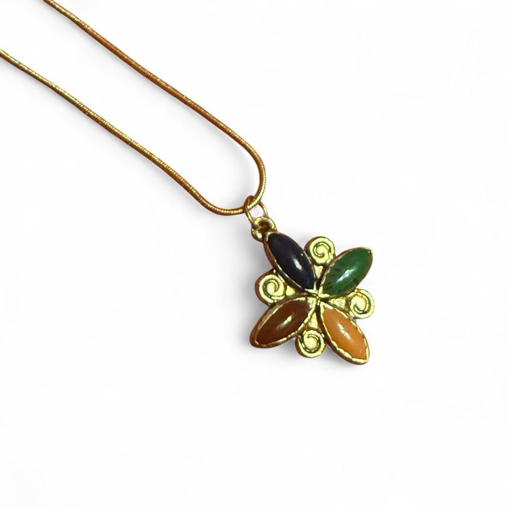 Vintage Multicolored Gold Toned Pendant Necklace